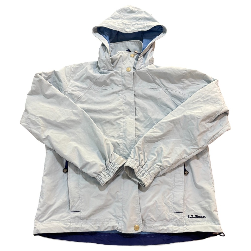 LL Bean Womens Hooded Rain Jacket Light Blue Full Zip Windbreaker S Small OBCY8
